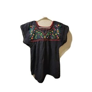 Handmade Light Weight Floral Embroidered Blouse Black With Multi Color...